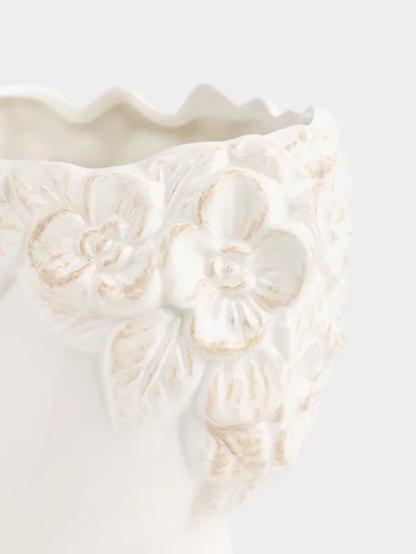 Ваза для цветов, 16 см, декоративная, керамика D, молочно-бежевая, Силуэт лица в цветах, Bloomer, image-2