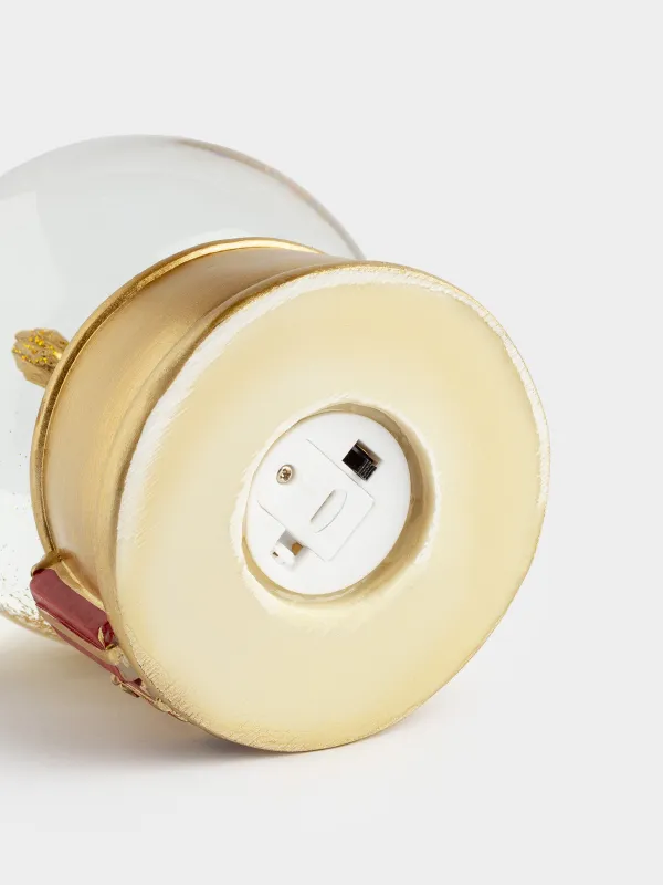 Снежный шар, 10 см, с подсветкой, стекло/полирезин, золотистый, Лошадка-качалка, Golden style, image-3