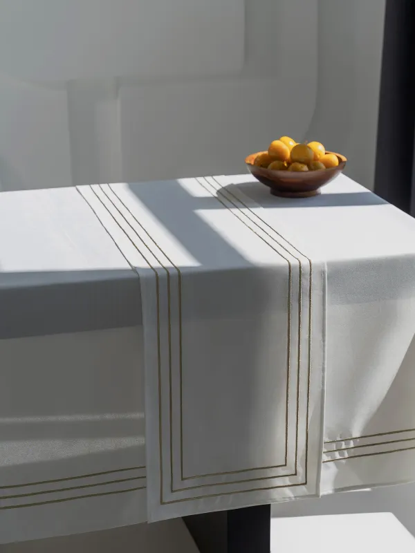 Дорожка настольная, 40х160 см, полиэстер, белая, Линии, Trim gold, image-7
