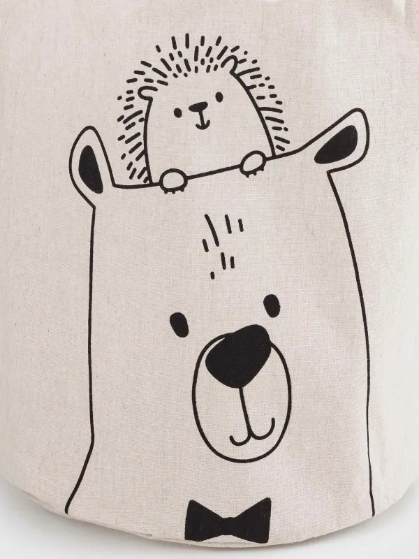 Сумка для хранения, 35х40 см, с ручками, хлопок/лен, круглая, молочная, Медведь и ежик, Funny world, image-3