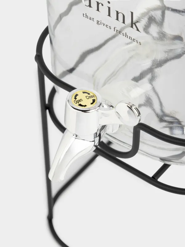 Диспенсер для напитков, 3 л, на подставке, стекло/пробка/металл, Clear font, image-4