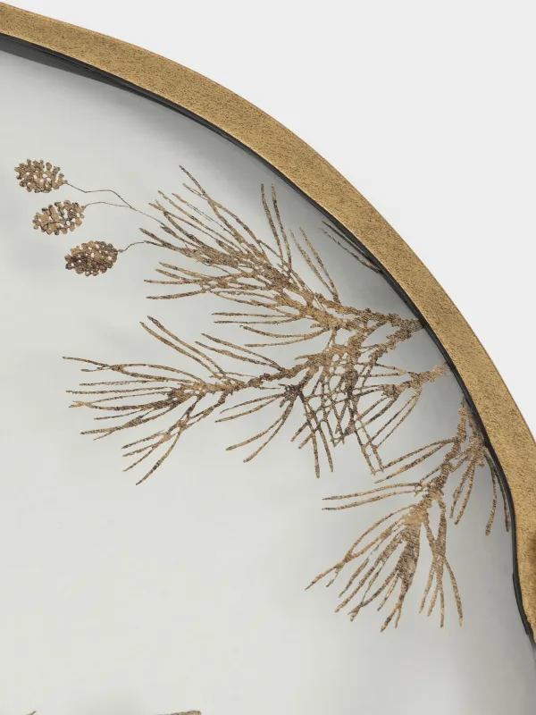 Поднос, 41x30 см, с ручками, пластик/стекло, фигурный, золотистый, Еловые ветки и цветы, Ralend, image-6