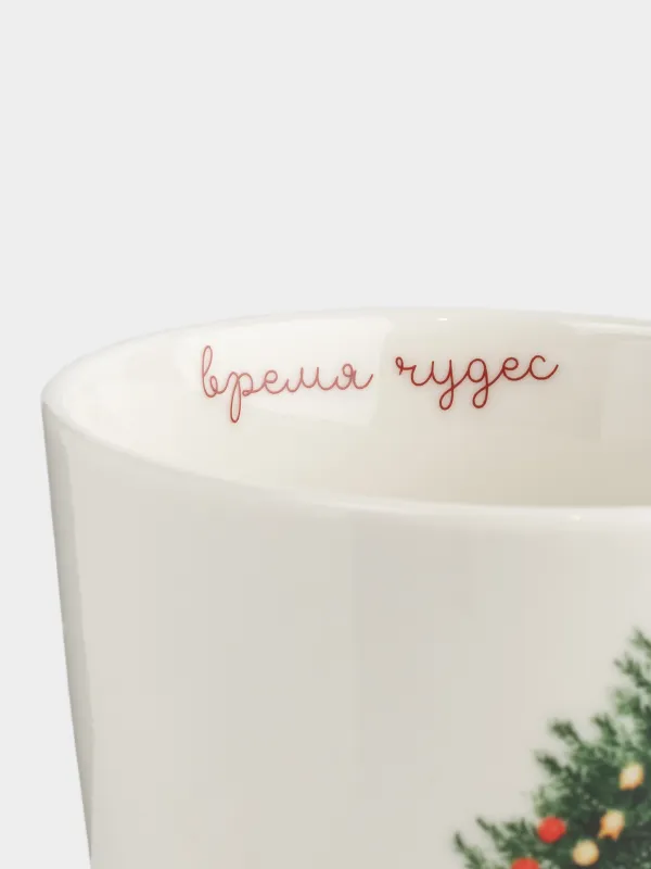 Кружка, 450 мл, фарфор N, бело-зеленая, Лошадка с елкой, Horse christmas, image-3