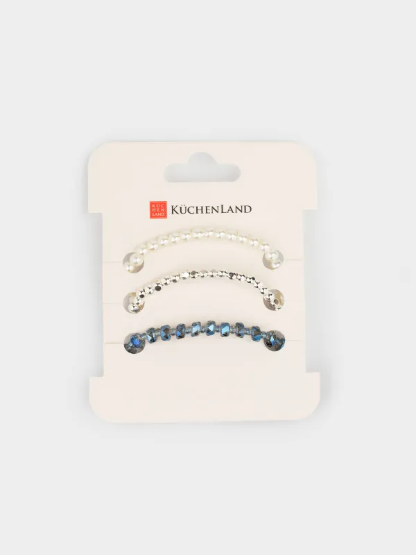 Набор браслетов, 18 см, 3 шт, стекло/пластик, цветной, Бусины, Pearl color, image-5