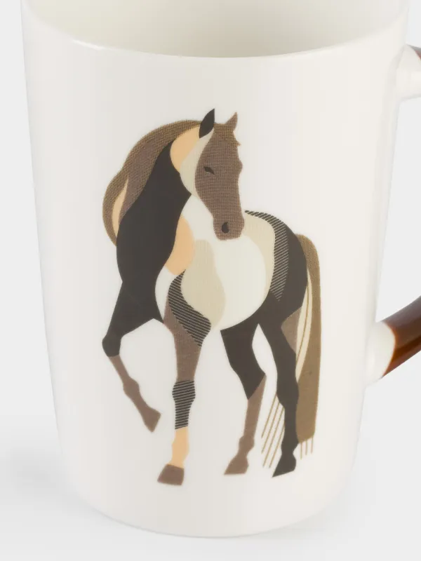 Кружка, 420 мл, фарфор N, бело-коричневая, Конь, Horse art, image-2
