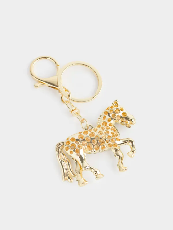Брелок, 12 см, металл/стразы/эмаль, золотистый, Лошадь, Keychain crystal, image-3