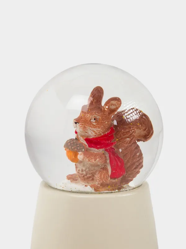 Снежный шар, 6 см, стекло/полирезин, молочный, Белка с грибом, Forest animals, image-4