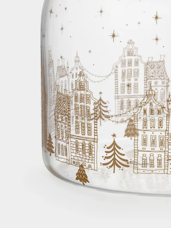Банка для сыпучих продуктов, 950 мл, стекло/металл, Золотистые домики, Snow sparks, image-3
