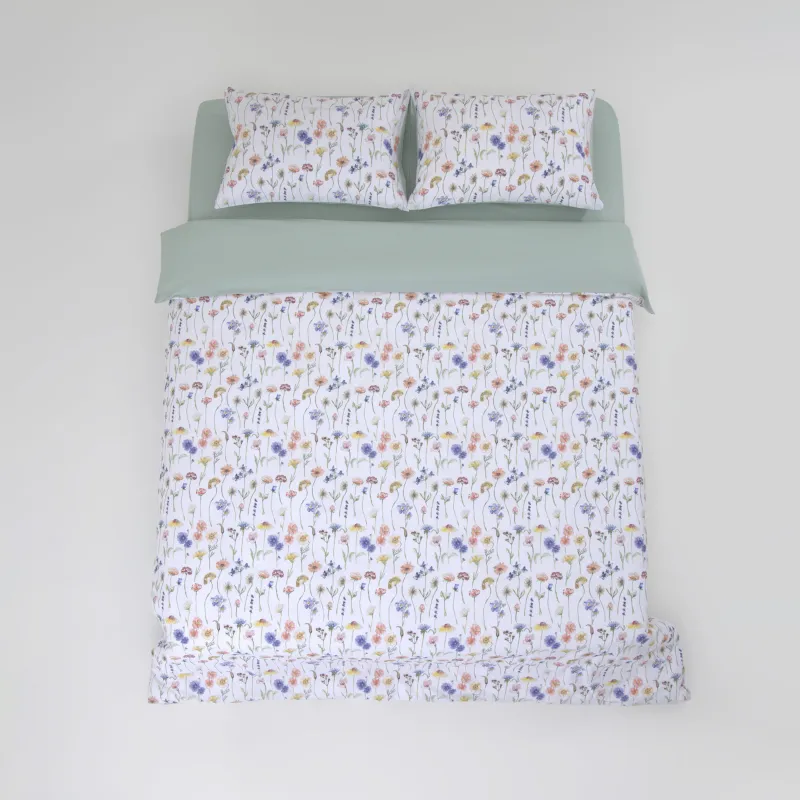 КПБ евро, сатин 205 ТС, белый, Цветы, Satin