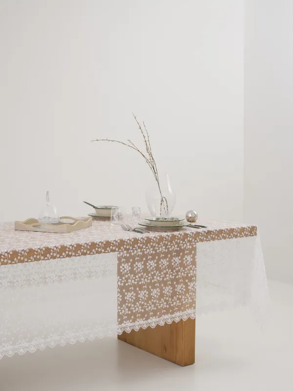 Скатерть, 170х250 см, с кружевом, Ажурные цветы, Lace flowers, image-5