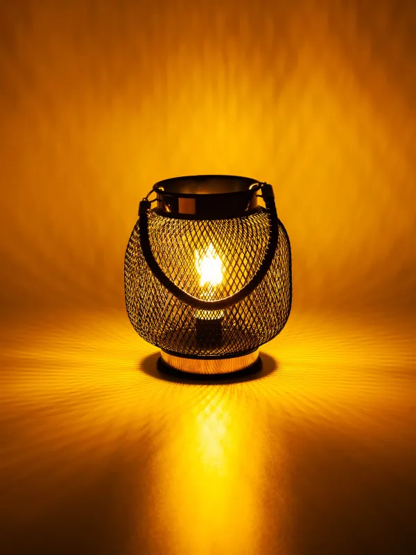 Светильник декоративный, 20 см, с ручкой, металл/пластик, черно-золотистый, Сетка, Twist black, image-4