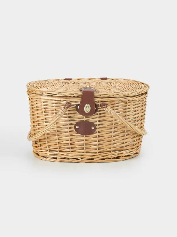 Корзина для пикника, 42х30 см, 4 перс, 25 пр, с пледом, лоза, овальная, коричневая, Picnic, image-1