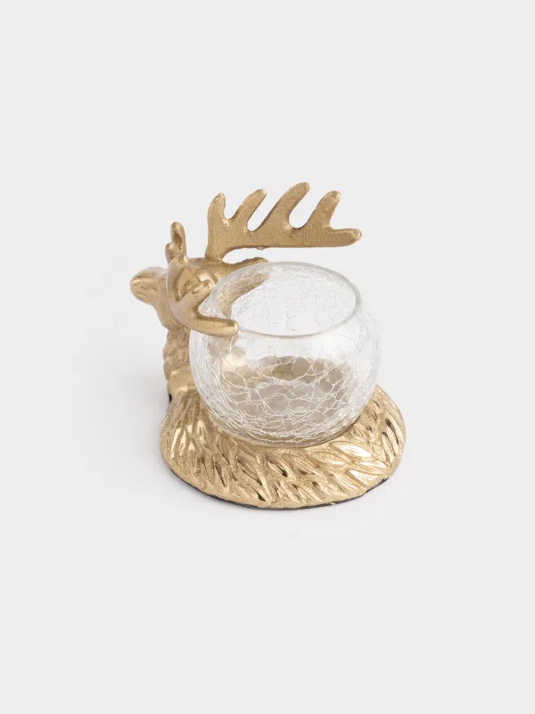 Подсвечник, 9 см, для чайной свечи, стекло/металл, золотистый, Олень, Arctic deer, image-2