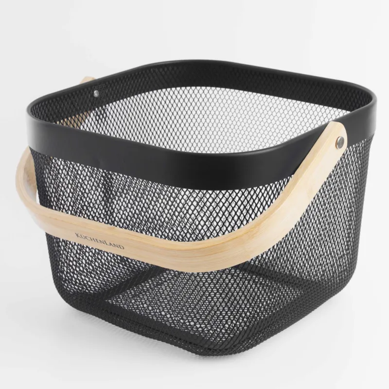 Корзина для хранения, 24х24х18 см, с ручкой, металл/бамбук, квадратная, черная, Gardening, image-2