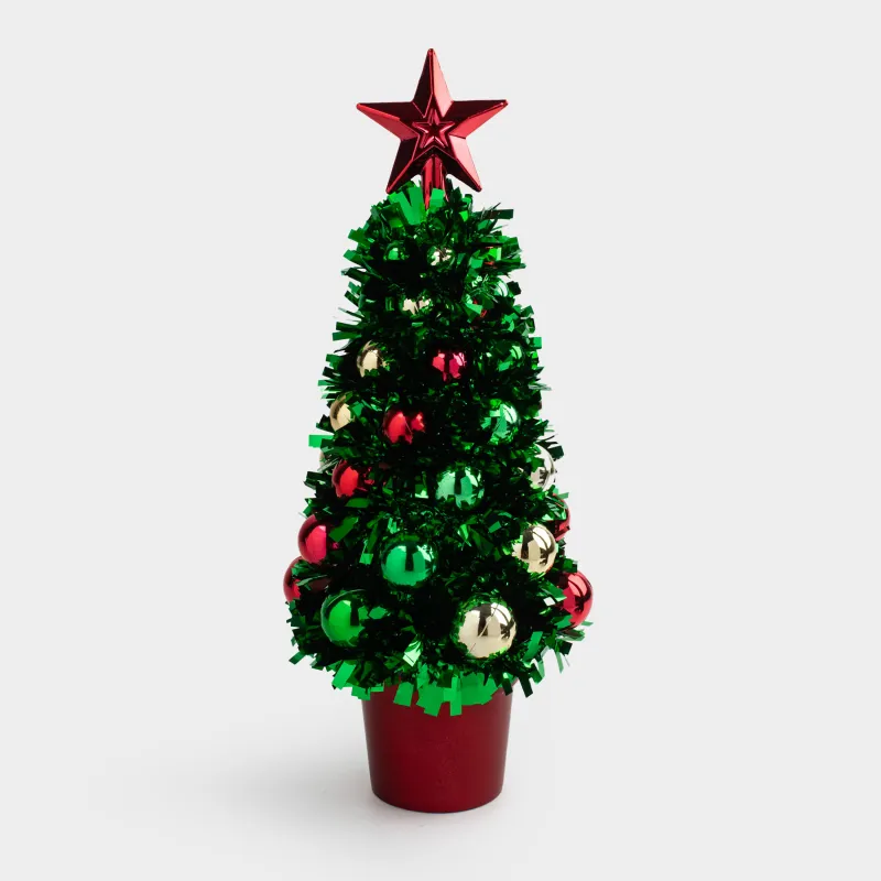 Ель искусственная, 29 см, мишура/пластик, зеленая, Ель с шарами, Tinsel christmas