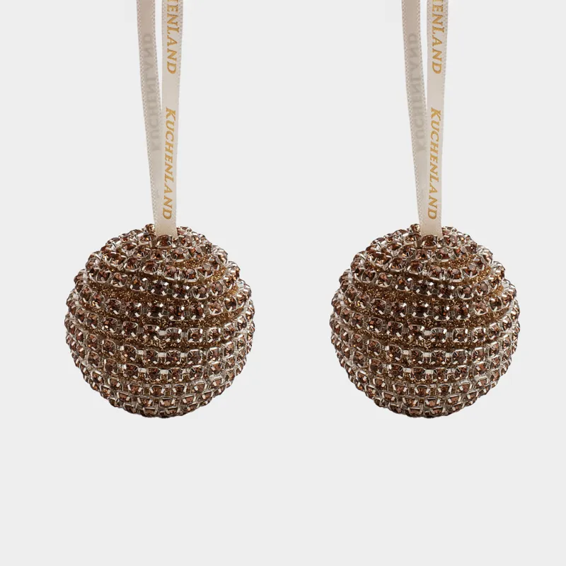 Игрушка елочная, 4 см, 2 шт, пластик, бронзовая, Шар в стразах, Ball sparkle