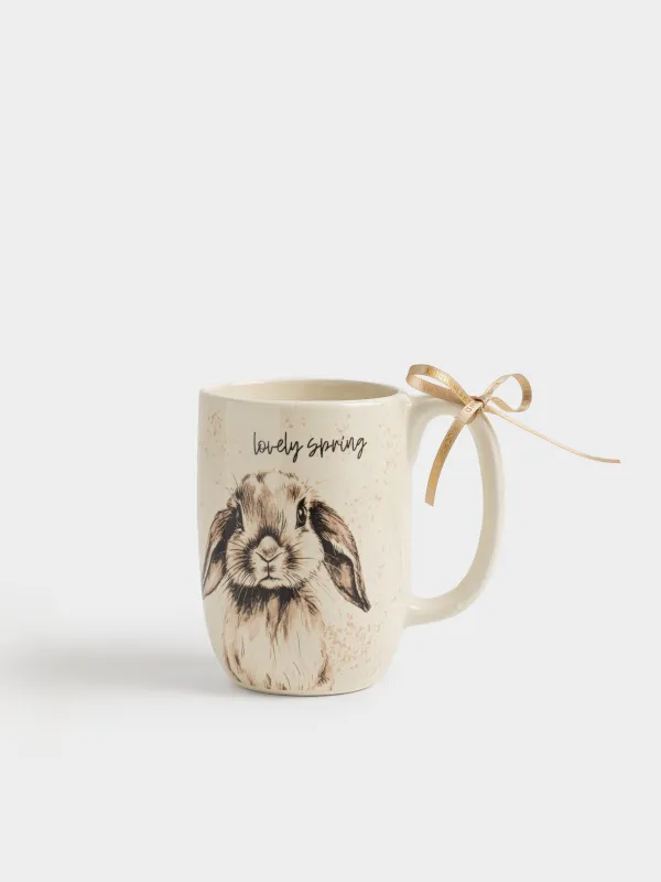 Кружка, 550 мл, керамика D, молочная, в крапинку, Кролик, Easter, image-0