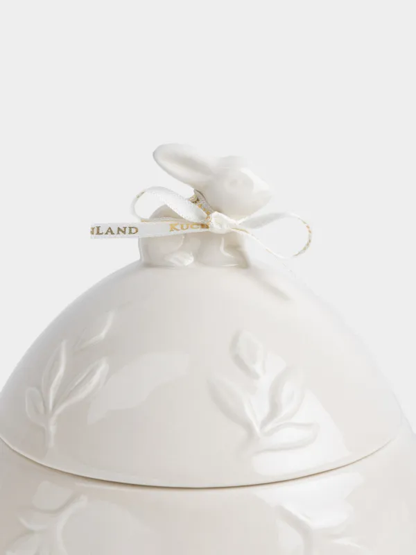 Емкость для хранения, 14х20 см, 1,2 л, керамика D, молочная, Кролик с цветами, Rabbit pattern, image-1