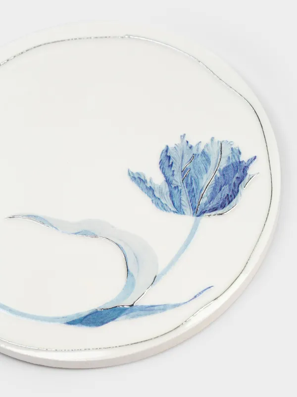 Подставка под кружку, 11 см, круглая, керамика/пробка, белая, Цветок, Sicily, image-2