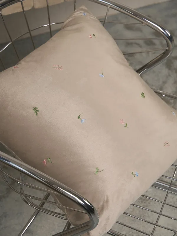 Подушка декоративная, 45х45 см, вельвет, бежевая, Цветы, Velvet, image-3