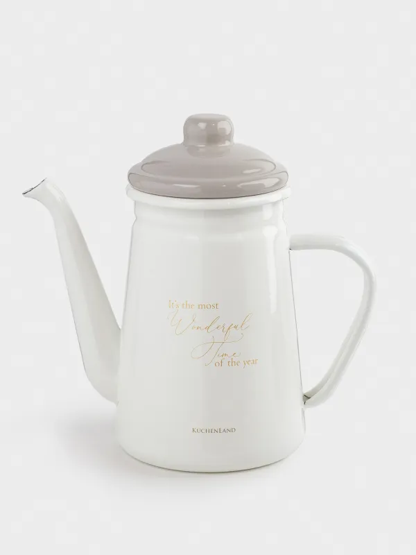 Чайник заварочный, 1 л, металл эмалированный, молочный, Wonderful Time, Autumn enamel, image-0