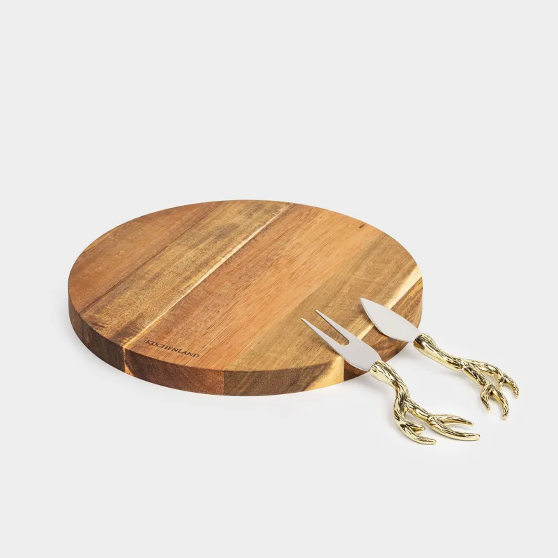 Набор для сыра, 3 пр, доска-блюдо, дерево/металл, Олень, Noble tree