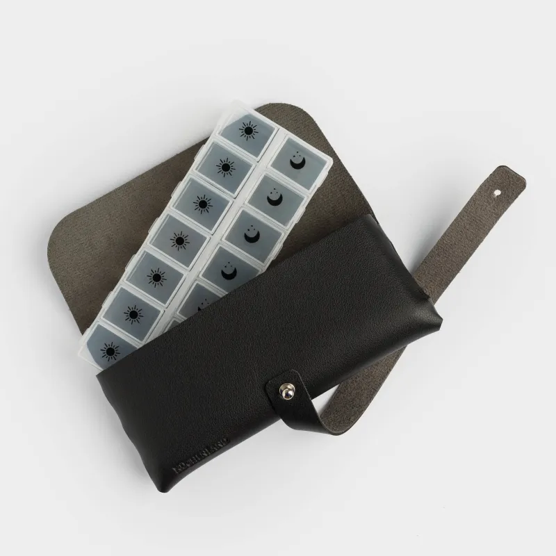 Органайзер для таблеток, 17х8 см, с чехлом, искусственная кожа/пластик, черный, Compact black, image-5