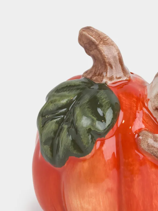 Емкость для соли или перца, 9 см, керамика D, оранжевая, Еж с тыквой, Forest symphony, image-1