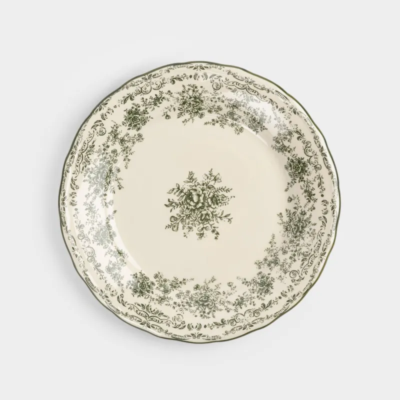 Тарелка обеденная, 28 см, фарфор P, молочная, Зеленые цветы, Green lace