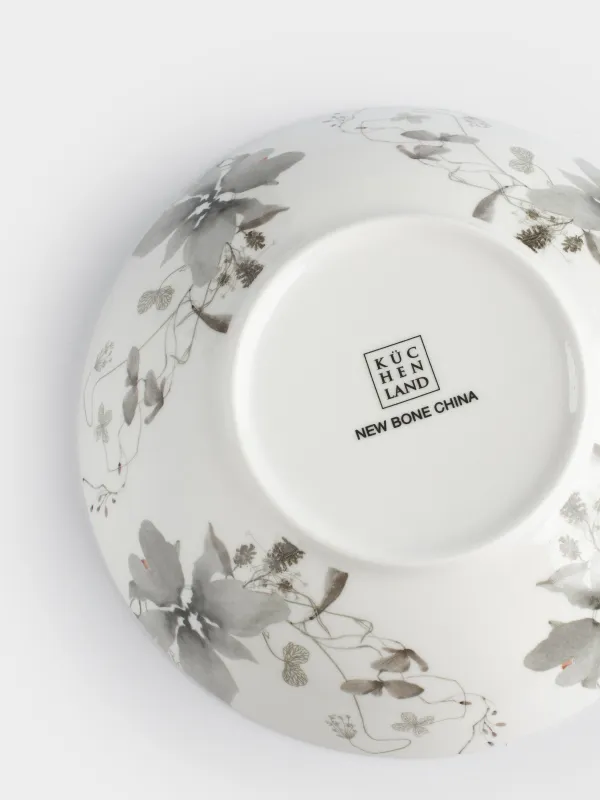 Тарелка суповая, 20х5 см, 2 шт, фарфор N, Серые цветы, Watercolor, image-3