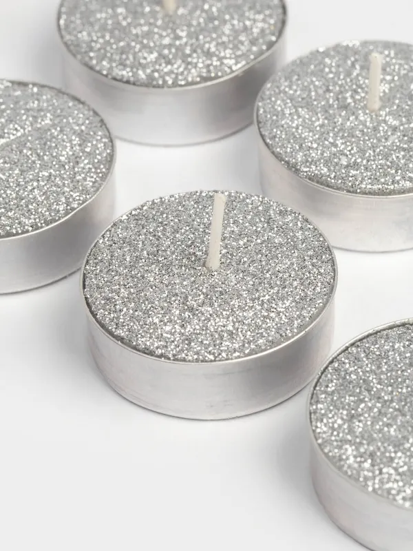 Свеча чайная, 4 см, 6 шт, серебристая, Metallic glow, image-1