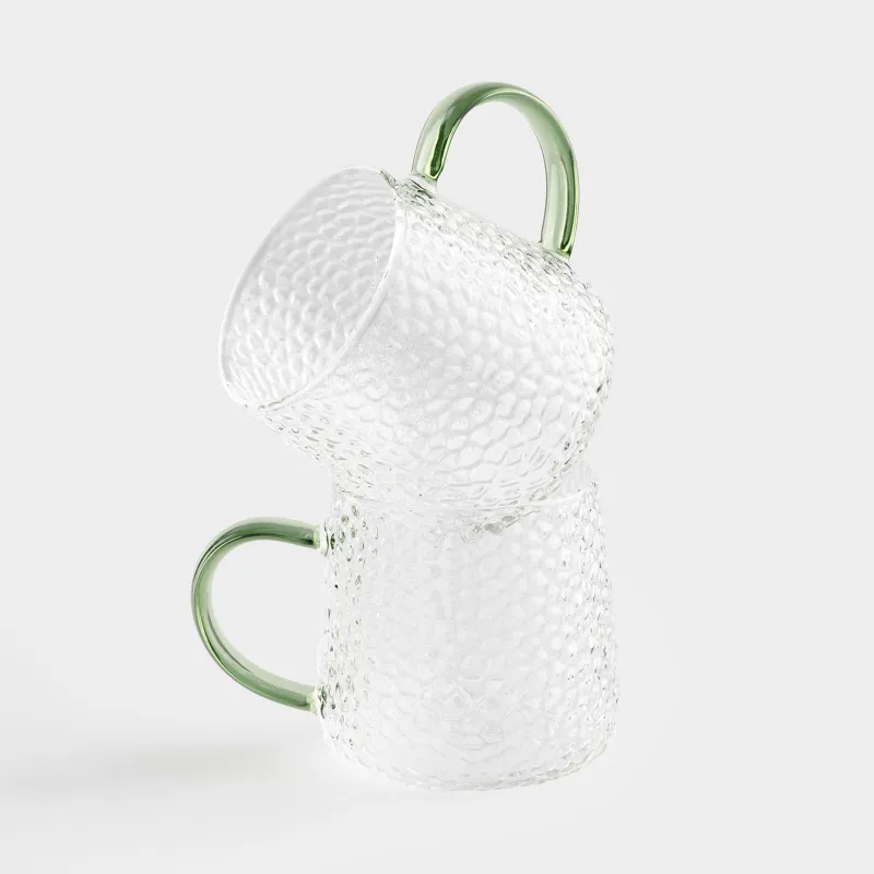 Кружка, 340 мл, 2 шт, стекло Б, зеленая ручка, Dawned