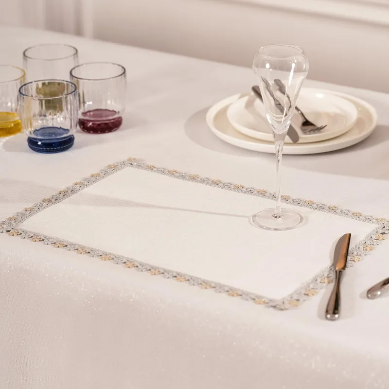 Салфетка под приборы, 30х45 см, полиэстер, прямоугольная, белая, Цветочное кружево, Flower lace