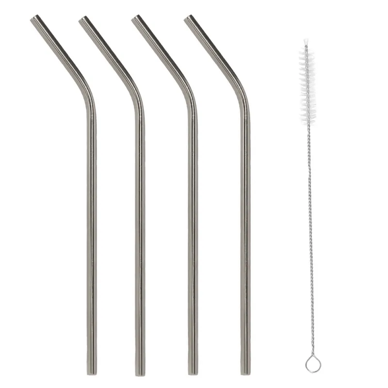 Трубочка для напитков, 21 см, 4 шт, с ершиком, сталь, серебристая, Classic, image-0