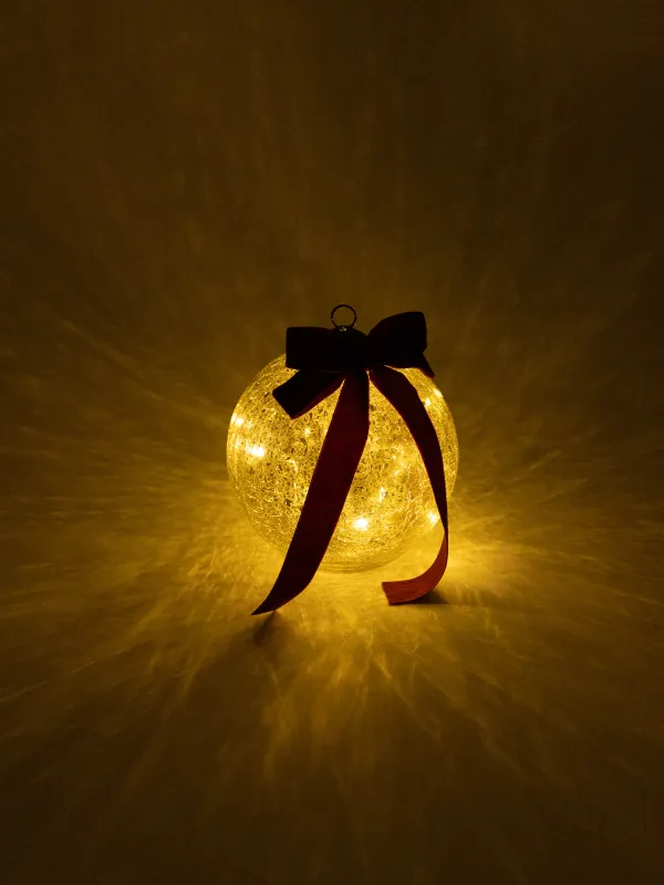Светильник декоративный, 10 см, Шар с бантом, Ice christmas, image-3