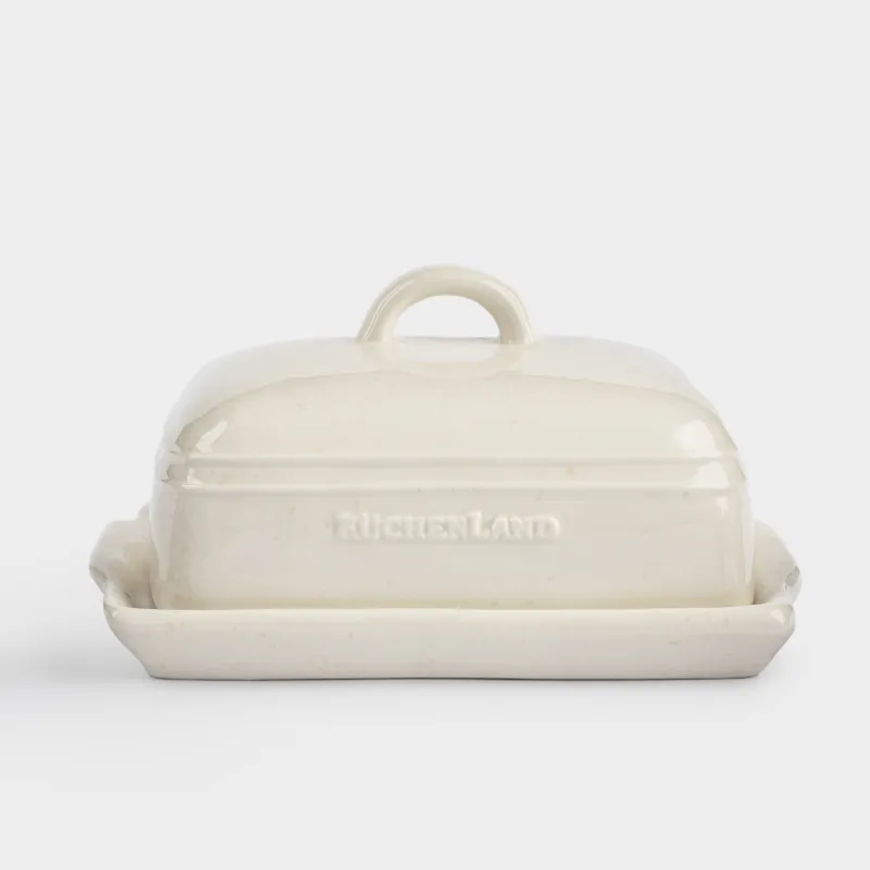 Масленка, 18 см, керамика D, прямоугольная, молочно-бежевая, в крапинку, Ceramo speckled