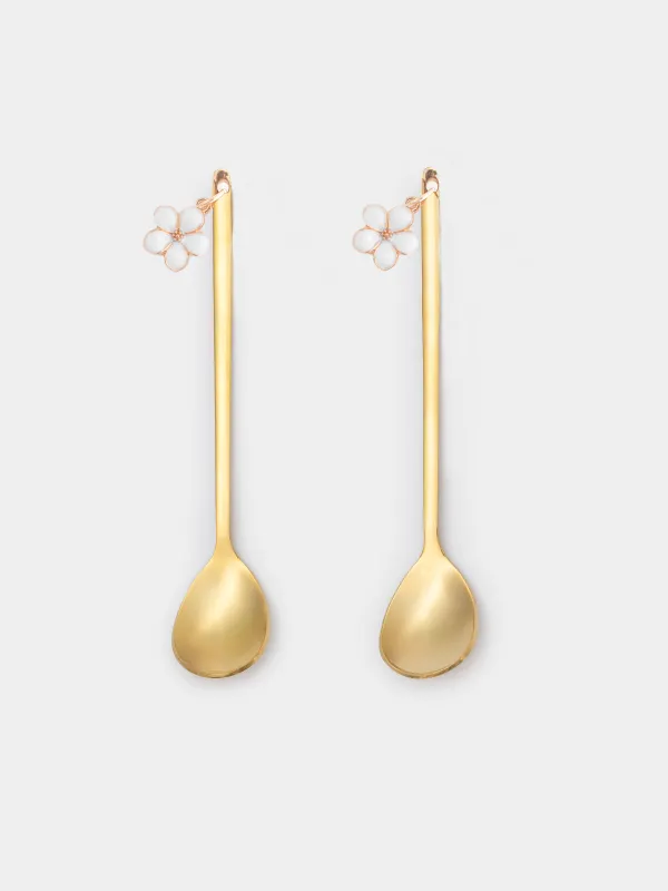 Ложка десертная, 14 см, 2 шт, сталь, золотистая, Цветок, Bloome, image-0