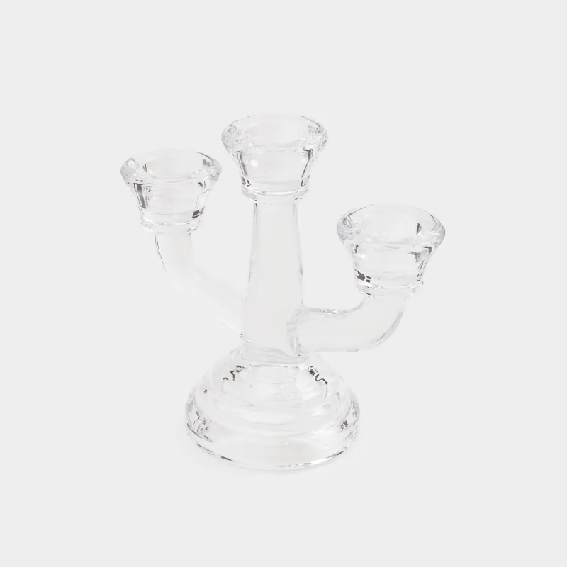 Подсвечник, 13 см, 3 тонкие свечи, на ножке, стекло, Clear, image-1