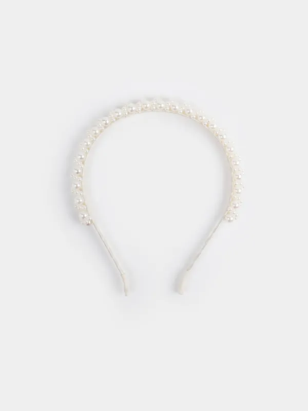 Ободок для волос, 13х16 см, пластик/металл, молочный, Бусины, Hairstyle, image-0