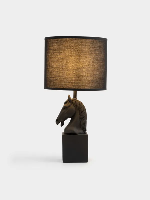 Светильник настольный, 44 см, полирезин/полиэстер, черный, Конь, Horse black, image-0