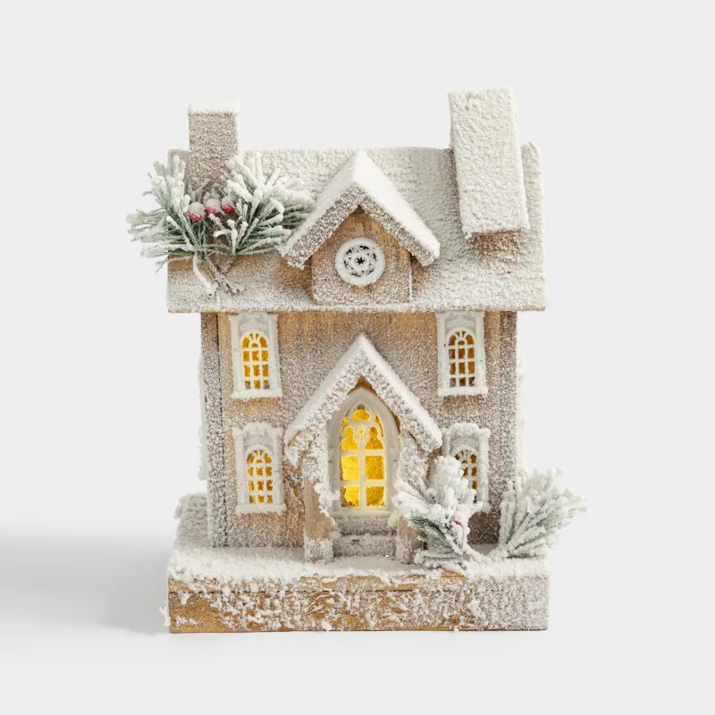 Статуэтка с подсветкой, 25х34 см, дерево, Заснеженный дом, Touch winter