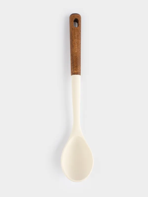 Ложка сервировочная, 32 см, силикон/дерево, бежевая, Lemsen, image-0