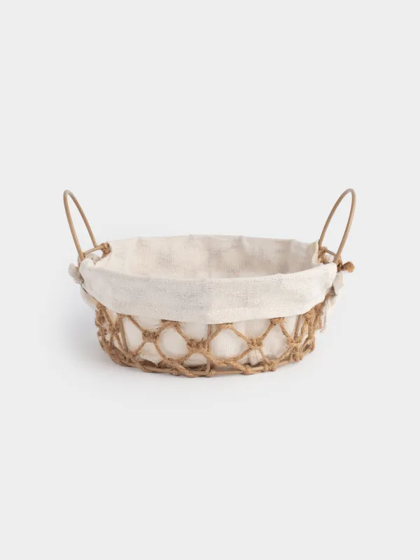 Корзина для хлеба, 22 см, полиэстер/металл/джут, круглая, бежевая, Jute, image-0