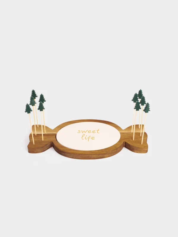 Набор для закусок, 2 пр, на подставке, со шпажками, керамика/дерево, Конфета, Noble tree, image-1
