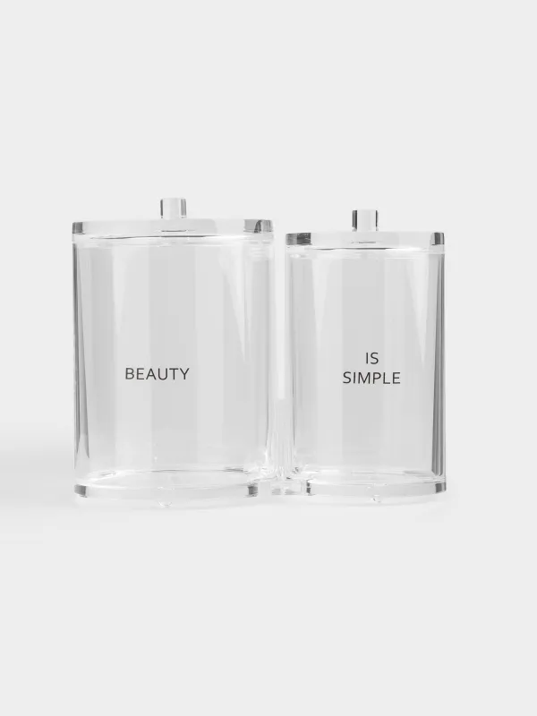 Контейнер для ватных дисков/палочек, 15х12 см, 2 отд, с крышкой, пластик, Basic font, image-1