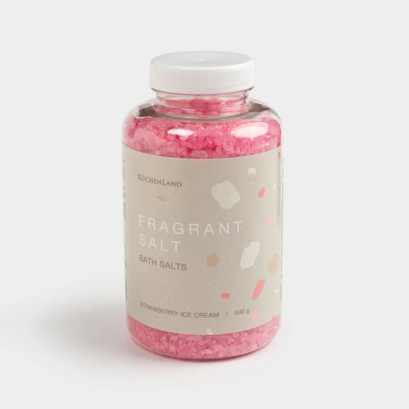 Соль для ванны, 500 гр, с шиммером, восстанавливающая, розовая, Клубничное мороженое, Fragrant salt