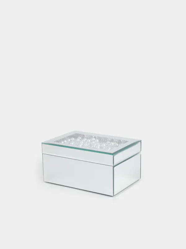 Шкатулка для украшений, 20х14 см, стекло, зеркальная, Жемчужины, Glossy, image-0