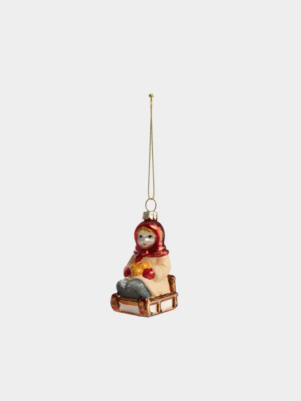Игрушка елочная, 7 см, Девочка на санках, Figure christmas, image-0