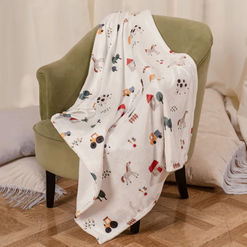 Плед, 90х120 см, детский, фланель, молочный, Ферма, Flannel