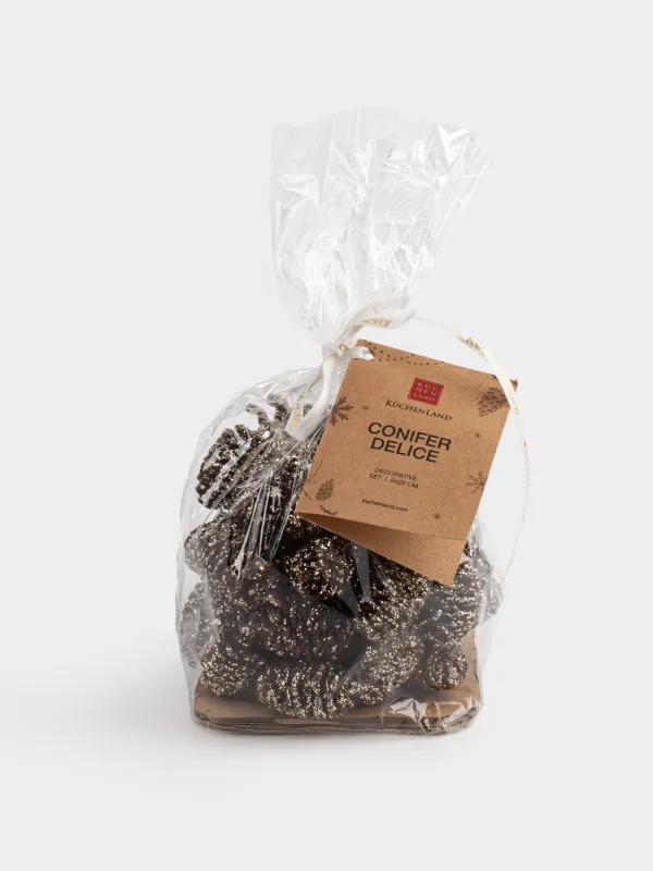 Набор декоративный, 9x22 см, шишки, бронзовый/шампань, Шишки в блестках, Conifer delice, image-3